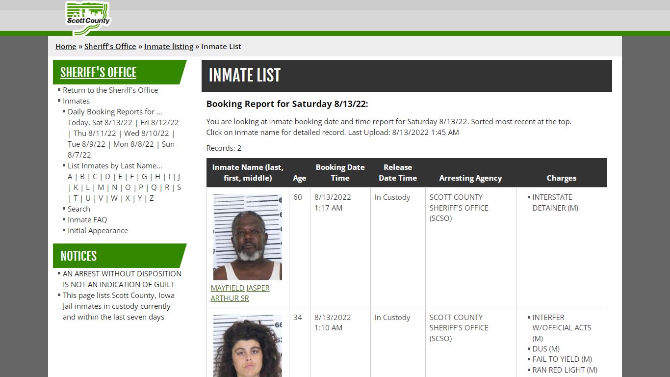 Inmate List - Scott County